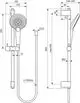 Brausekombination von Ideal Standard mit einer Handbrause und einer Wandhalterung. Das Design zeigt eine runde Düse und einen flexiblen Schlauch in einem technischen Schema.